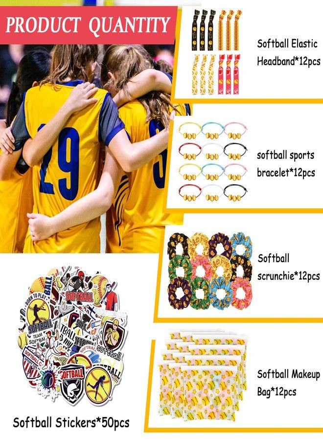 Yeyeplum 98 Pcs Softball Include Softball Goodie Makeup Bags Bracelet Hair Bands Hair Ties Sticker for Sports Team Gifts Birthday Decoration Party Supplies(Stylish) - Image 2